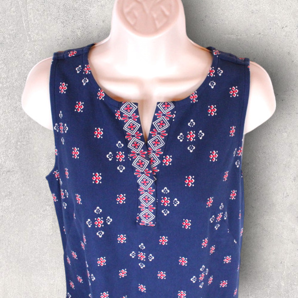 TALBOTS Shift Dress V-neck 100% Cotton in Navy Blue Women's Medium Petite - Picture 4 of 10